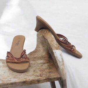 Passofino Tri Tone Brown Leather Strappy Women's Sandals Sz 8 Made In Brazil